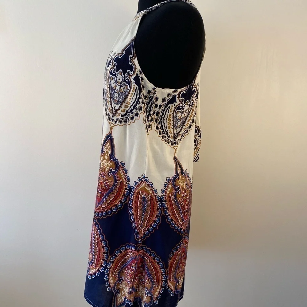 HALTER top mini dress tie back sexy swing a line blue red white - Picture 2 of 7